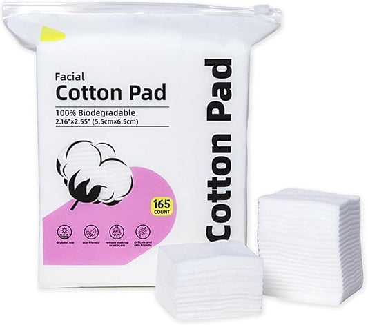 100% Cotton Squares for Face, 165 Count, Lint-Free, Ideal for Sensitive Skin, Cleansing and Makeup Removal