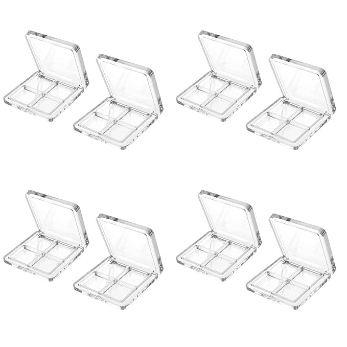 Beaupretty 8 Pieces Empty Eyeshadow Pallet 4 Grids Eye Shadow Lipstick Storage Case Box Clear Makeup DIY Cosmetic Organizer Container