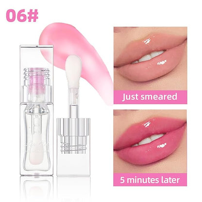 Magic Color Changing Lip Oil Ph, Glitter Lip Gloss, Upgraded Big Brush Head Moisturizing Lip Oil Long Lasting Nourishing Lip Glow Oil Non-Sticky Primer Lip Tint (# 06, 0.3 Oz)