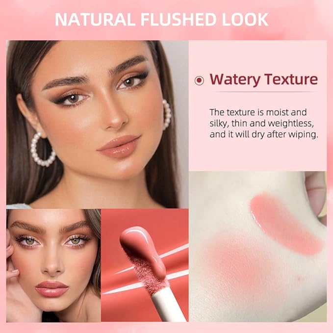 Liquid Blush Makeup, Weightless and Blendable Liquid Blush Wand for Cheeks - Long-Lasting Skin Tint Makeup with Natural-Looking, Radiant Glow (02# RED TOMATO)