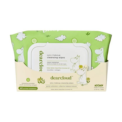 x Moomin' Juicy Makeup Cleansing Wipes - 60 Count – makeup wipes and makeup remover for face – Oil-Free makeup remover wipes (Renewing Cucumber)