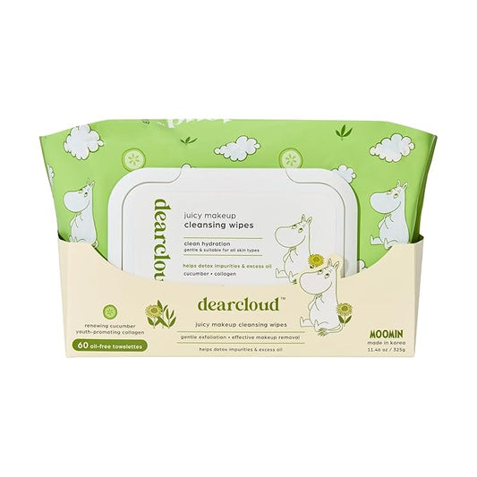 x Moomin' Juicy Makeup Cleansing Wipes - 60 Count – makeup wipes and makeup remover for face – Oil-Free makeup remover wipes (Renewing Cucumber)