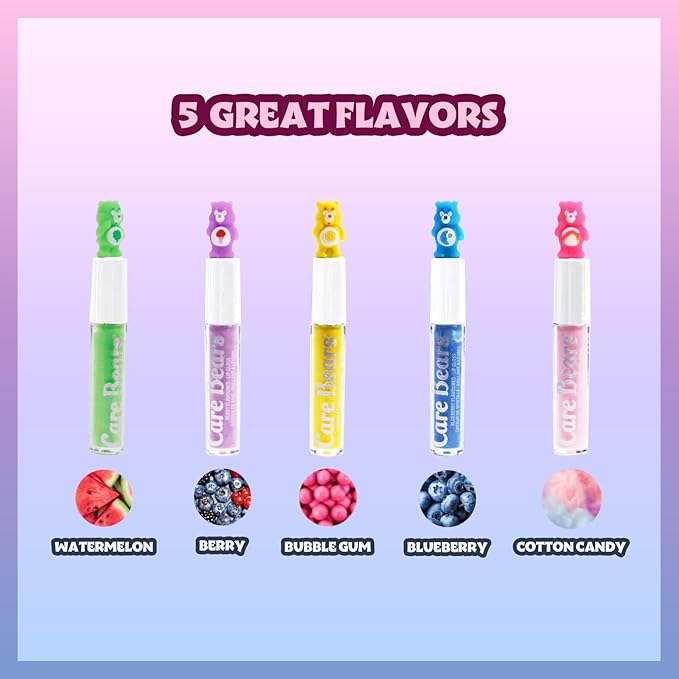 Care Bears 5 pcs Flavored Lip Gloss for Kids | Non-toxic & Vegan Makeup | Birthday Gifts for Ages 3 by Townley Girl