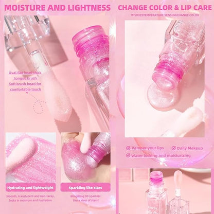 Hydrating Lip Gloss Transparent Lip Care,Magic Color Changing Moisturizing Lip Glow Oil Plumping Glimmer Glow Lipstick, Long Lasting Non-sticky Fresh Texture Lip Oil(Q2394-3#Change Color)