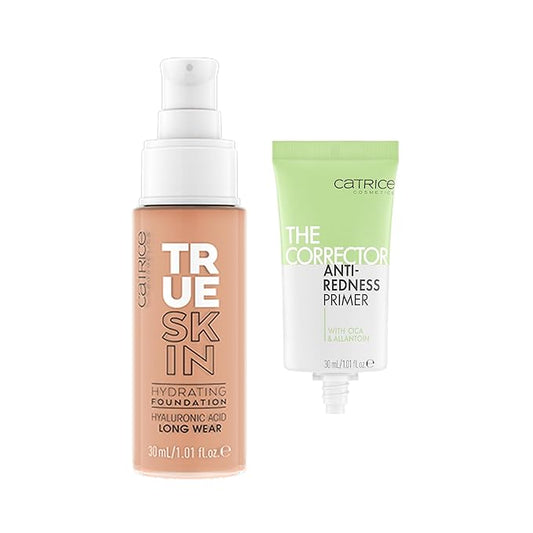 Catrice | True Skin Foundation 33 & The Corrector Anti-Red Primer| Full Coverage Makeup | Vegan & Cruelty Free