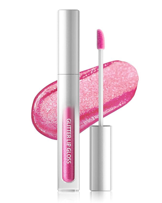 Rose Pink Metallic Liquid Lipstick, Non-Stick Cup Glitter Lip Gloss, High Pigmented Lip Color with Transfer-proof Wear, Long Lasting Waterproof Shimmer Sparkly Lipstick Cosplay Makeup for Women-03