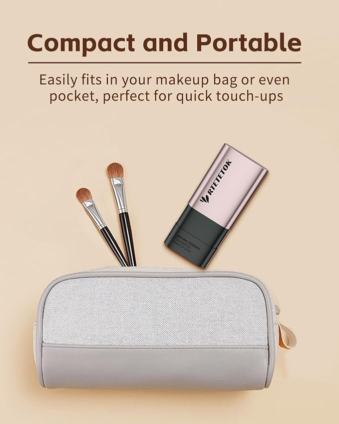 Foundation Stick Makeup with Brush Medium Coverage, Foundation Stick Smooth Long Lasting, Portable Face Eraser Base Make Up Lightweight for Dry and Combination Skin - Natural