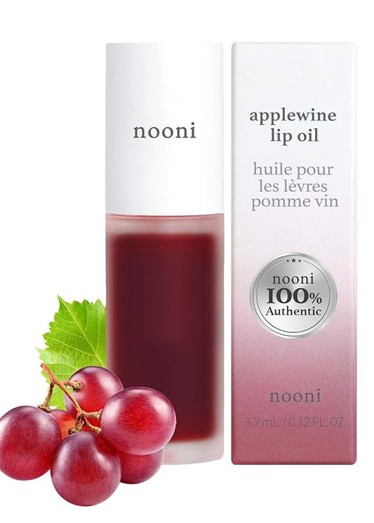 NOONI Korean Vegan Lip Oil - Applewine 0.12 Fl. Oz. (Deep Red) + Korean Facial Clenaser - Snowflake Whipping Cleanser 5.07 Fl Oz Bundle