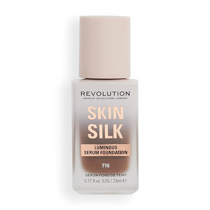 Revolution, Skin Silk Serum Foundation, Light to Medium Coverage, Lightweight & Radiant Finish, Contains Hyaluronic Acid, F16 Deep Skin Tones, 0.77 fl oz
