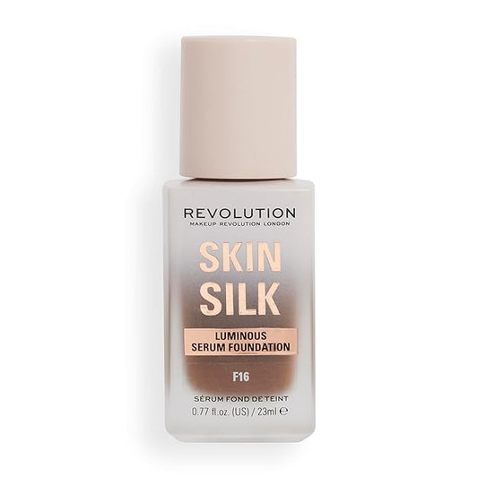 Revolution, Skin Silk Serum Foundation, Light to Medium Coverage, Lightweight & Radiant Finish, Contains Hyaluronic Acid, F16 Deep Skin Tones, 0.77 fl oz