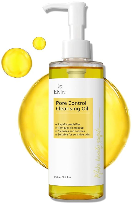 Elvira Pore Control Cleansing Oil, Makeup Remover for Sensitive, Oil Cleanser for Face, Blackhead Removal, Korean Skin care, Hydrating, Fragrance-Free