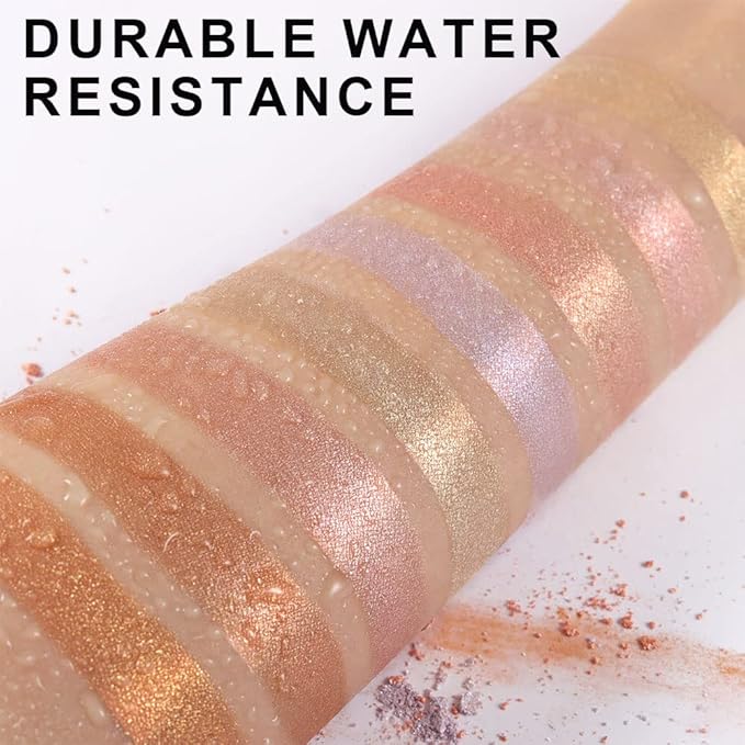 8 Colors Face Body Cheek Diamond Shimmer Highlighter Palette - Gold Shimmer Blush Bronzer and Makeup Powder C01