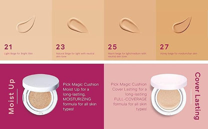 MISSHA Magic Cushion Foundation No.25 Warm beige for Light/Medium with Neutral Skin Tone, Flawless Coverage, Dewy Finish, Easy Application for All Skin Types