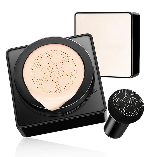 Air Cushion CC Cream, Moisturizing & Oil Control Concealer Foundation with Mushroom Makeup Sponges Create Natural Face Makeup and All-Day Hold (Ivory)