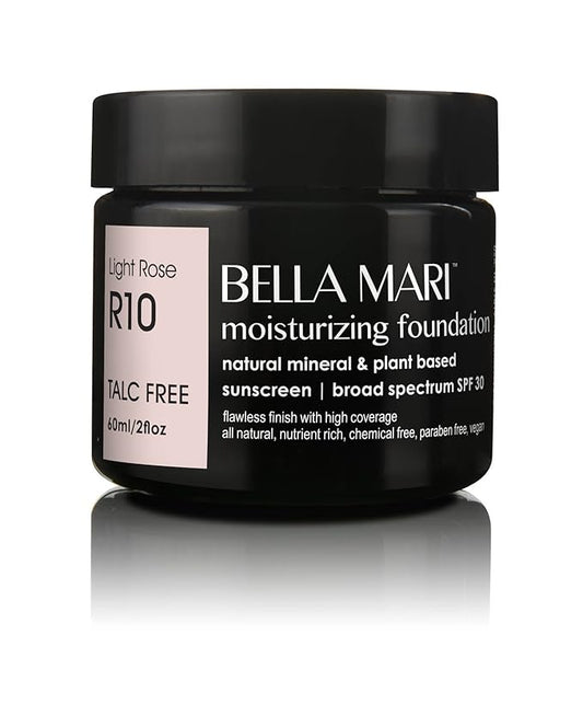 Bella Mari Natural Moisturizing Foundation, Light Rose (R10); 2floz PBA-Free Plastic