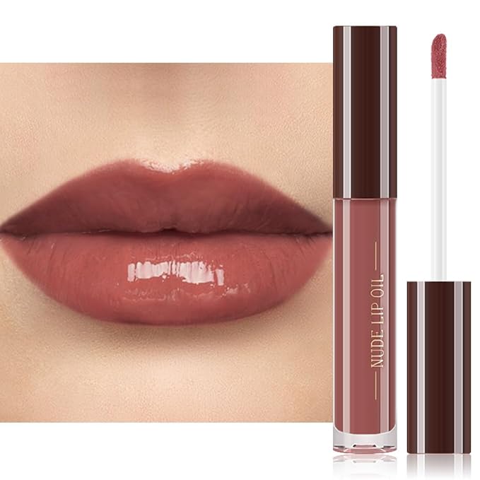 Hydrating Glow Lip Gloss Oil, Tinted Lip Plumper Lip Glosses Oil, Younger-Looking Lips Chocolate Scent, Non-Sticky Creamy Texture for Dry Lips, Brillo labial en aceite hidratante con brillo 10#
