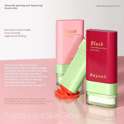 Blush Stick for Cheeks and Lips with Built-In Blending Sponge, On-the-Go Glow Blush, Hydrating Solid Cheek Tint, Multi-use Blush Makeup Stick, Tinted Moisture Sticks (Color:03#Shy Pink)