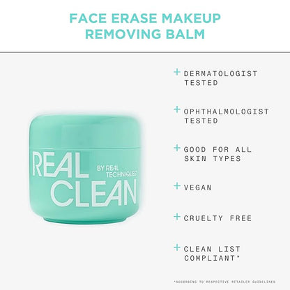 Real Techniques Real Clean Collection Bundle, XL Makeup Removing Wipes, Face Erase Makeup Removing Balm, In-The-Clear Eye Makeup Remover, Reusable Makeup-Removing Pads, Gently Removes Makeup, 4 Items
