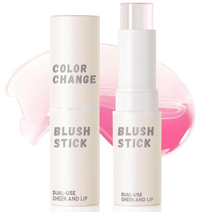 Moisturizing Color Changing Blush Stick Magic Ph Temperature Change Clear Glassy Cream Blusher for Cheek Tint Lip Gloss Multi Use Transparent Rubor Rouge for Face Makeup Glossy Shinny Finish