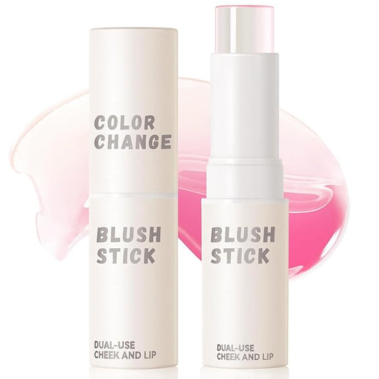 Moisturizing Color Changing Blush Stick Magic Ph Temperature Change Clear Glassy Cream Blusher for Cheek Tint Lip Gloss Multi Use Transparent Rubor Rouge for Face Makeup Glossy Shinny Finish