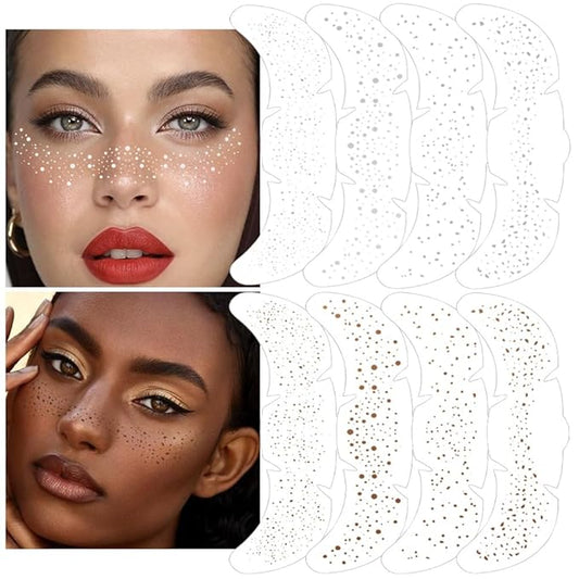 8Ps Face Glitter Speckles Patches, 2Colors 4styles Glitter Freckles Face Tattoo, Glow Up Makeup Patches, Cute Glitter Makeup Accessories for Women, Cosmetic Glitter for Face Gift