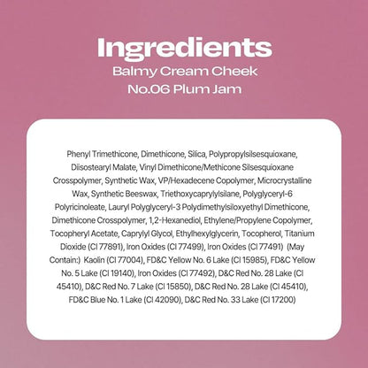 Balmy Cream Cheek | Lightweight, Natural Finish Cream Blush with Blurring Effect | 2.5g (No.6 Plum Jam)