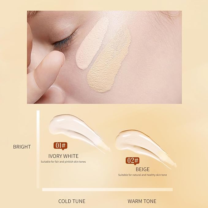 Long-Lasting Moisturizing Liquid Foundation, Waterproof, Concealer with Brightening Effect (02# Beige, 30ml)