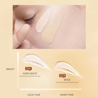 Long-Lasting Moisturizing Liquid Foundation, Waterproof, Concealer with Brightening Effect (02# Beige, 30ml)