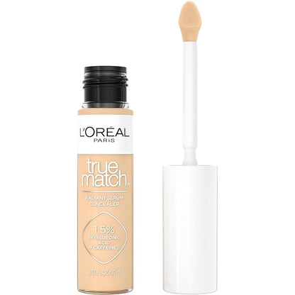 L'Oreal Paris True Match Radiant Serum Concealer, Brightening Under Eye Concealer Make Up with 1.5% Hyaluronic Acid and Caffeine, W4, 0.33 Oz