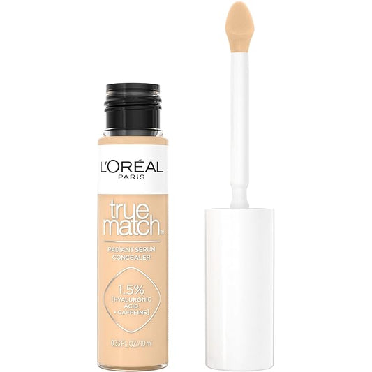 L'Oreal Paris True Match Radiant Serum Concealer, Brightening Under Eye Concealer Make Up with 1.5% Hyaluronic Acid and Caffeine, W4, 0.33 Oz