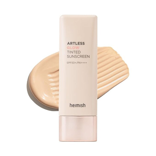 HEIMISH Artless Glow Tinted Sunscreen, Multipurpose Makeup Base, Primer, Highlighter, Lightweight, Non-greasy, Hydrating, Natural Finish with SPF 50+ PA+++, 1.35fl.oz/40ml, Shine Beige