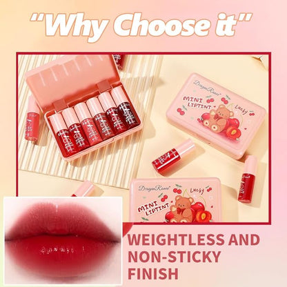 6 Colors Lip Tint Stain Korean Lip Gloss Set, Plumping Lip Tint Mini Liquid Lipstick, Multi-Use Cheek and Lips, Long lasting Waterproof, Non-Stick Cup, Tinted Lip Makeup