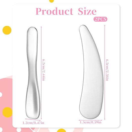 2Pcs Mini Metal Makeup Spatula, Cosmetic Spatulas Reusable Skin Care Spoon Beauty Scoop Spatulas Multi-functional Facial Applicator Tool for Mixing Sampling Lotions Plant Masks Accessories