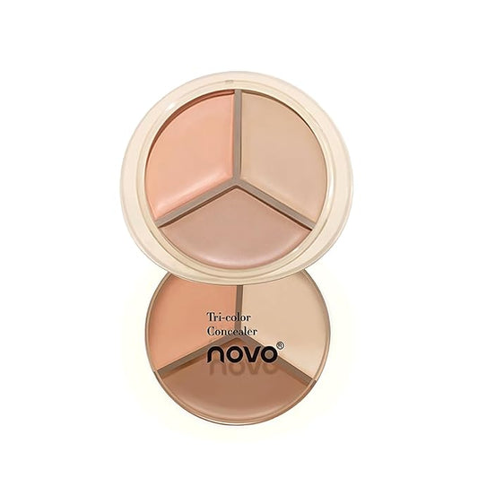 Novo 3-Color Concealer Palette - Full Coverage for Dark Circles, Acne Scars & Blemishes, Hydrating & Buildable Formula, Waterproof & Long-Lasting, Lightweight Smooth Concealer for All Skin Types