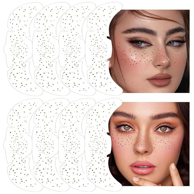 8Ps Face Glitter Speckles Patches, Brown Glitter Freckles Face Tattoo, Glow Up Makeup Patches, Cute Glitter Makeup Accessories for Women, Cosmetic Glitter for Face Gift