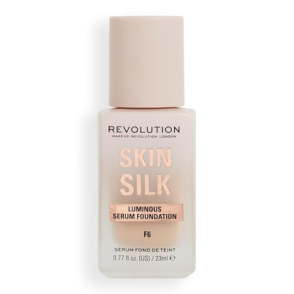 Revolution, Skin Silk Serum Foundation, Light to Medium Coverage, Lightweight & Radiant Finish, Contains Hyaluronic Acid, F6 Light Skin Tones, 0.77 fl oz