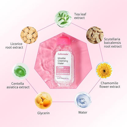 NICEFACE All-in-One Micellar Cleansing Water, Hydrating Facial Cleanser & Makeup Remover, Apply to Face, Eyes and Lips - No Rinse Off, Suitable for Sensitive Skin, Vegan, Cruelty Free (100ml)