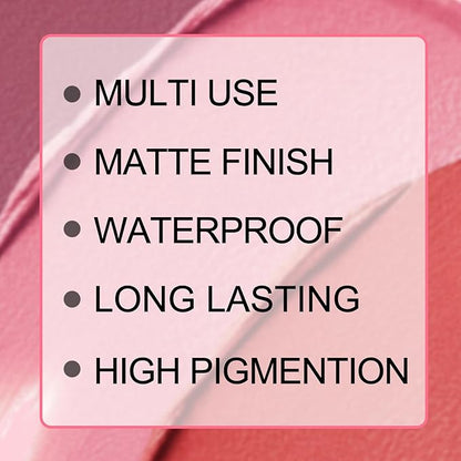 Matte Cream Blush Stick for Cheeks,Blendable Color,Long Lasting Blusher,Highly Pigmented,Non-Greasy，Multi-Stick