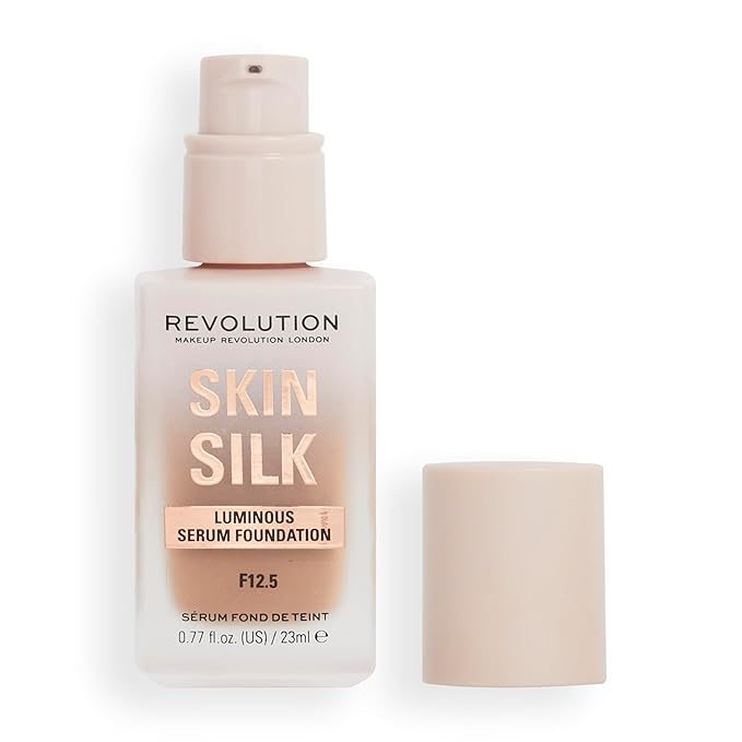 Revolution, Skin Silk Serum Foundation, Light to Medium Coverage, Lightweight & Radiant Finish, Contains Hyaluronic Acid, F12.5 Medium Skin Tones, 0.77 fl oz