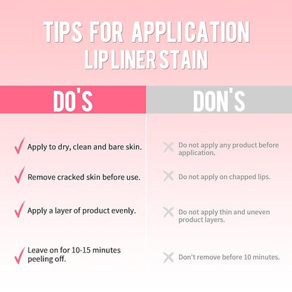 Lip Stain - Lip Liner Stain, Long Lasting Peel Off Lip Stain, Natural Peel Off Lip Liner Stain with Tweezer, Easy to Use, Waterproof, Smudge-proof, Transfer-proof, Rose