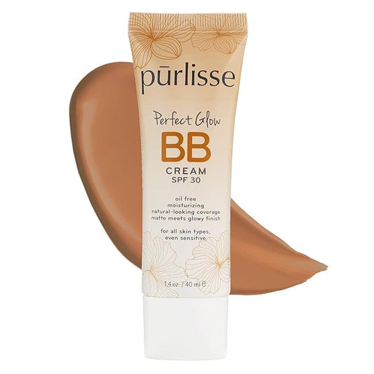 pūrlisse Perfect Glow BB Cream with SPF 30 - Matte Meets Dewy Finish - Enriched with Goji & Hawthorn Berry to Help Improve Skin Texture & Radiance - Tan Deep (1.4 oz)