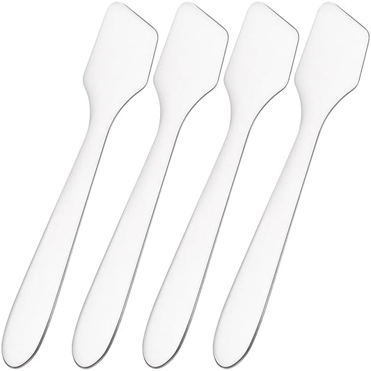 4pcs Mini Metal Makeup Spatula, Reusable Cosmetic Cream Spatulas Spoon, Skincare Scoop Applicator Facial Massage Beauty Tools for Mixing and Sampling Face Eye Cream- Silver