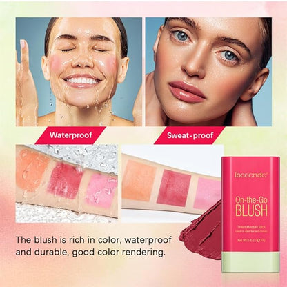 Multi-Use Makeup Blush Stick, Monochromatic Blush Beauty Wand for Cheek and Lip Tint with Long Lasting Hydrating Formula, Waterproof Silky Smooth Solid Moisturizer Stick (1# pink)