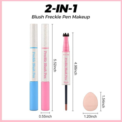 Erinde 2PCS Natural Freckle Blush Pen, 2 in 1 Liquid Freckle Stamp & Liquid Blush for Cheeks, Long Lasting Waterproof Freckles Tattoo Marker for Natural Sunkissed Makeup