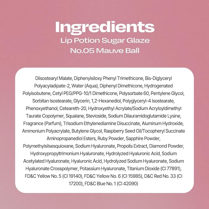 Lip Potion Sugar Glaze Tint | K-Beauty High-Shine & Long-Lasting Lip Tint | Hydrating, Non-Sticky Glossy Finish | 7 Shades | 0.3 Oz (No.5 Mauve Ball)