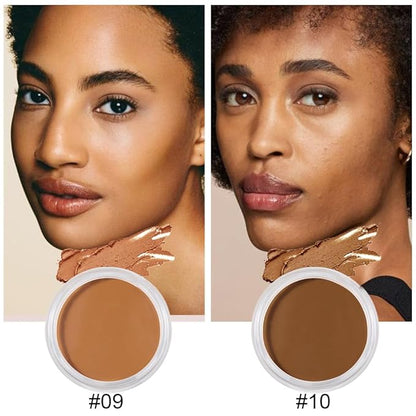 Kaely 2Pcs Cream Pot Concealer Full Coverage Makeup Set, Under Eye Brightener Color Correcting Concealer for Dark Circles, Waterproof Foundation Palette with Brush, Corrector de ojeras, 09+10