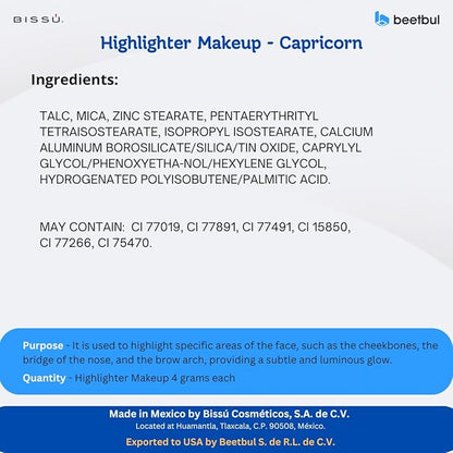 Bissú Powder Highlighter Makeup – Lightweight, Silky Formula for Radiant Skin, Easy Application, 10 Versatile Shades (08 Capricorn, 4.5 Grams)