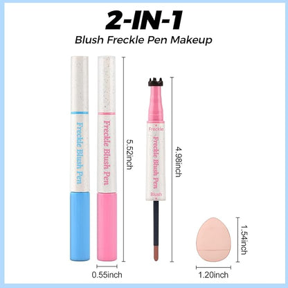 Erinde Natural Freckle Blush Pen, 2 in 1 Dark Brown Liquid Freckle Stamp & Coral Orange Liquid Blush for Cheeks, Long Lasting Waterproof Freckles Tattoo Marker for Natural Sunkissed Makeup, 02