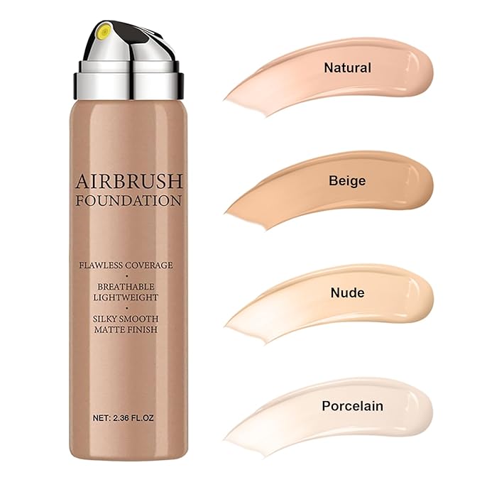 Airbrush Foundation Spray Makeup Set, Hydrating and Moisturizes Face Prime, Long Lasting Waterproof Full Coverage Foundation Mist for Color Correction, Brighten, Matte Finish, 2.36oz - Natural Color