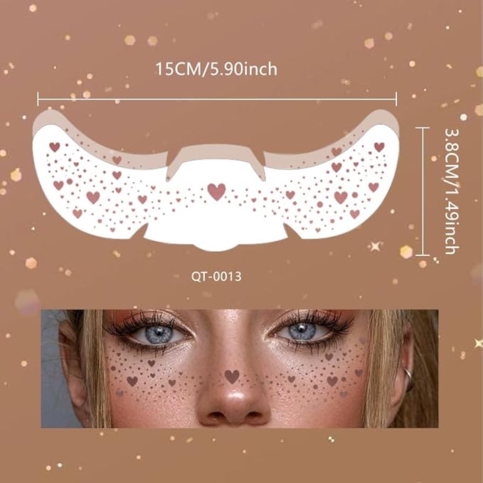 8Ps Face Glitter Speckles Patches, Rose Gold Glitter Freckles Face Tattoo, Glow Up Makeup Patches, Cute Glitter Makeup Accessories for Women, Cosmetic Glitter for Face Gift